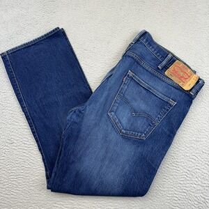 Levis 501 Jeans Mens 42x32 Blue Button Fly Stretch Straight Denim Pants Classic